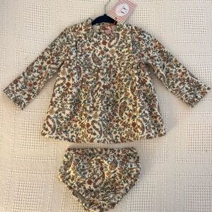 NWT La Coqueta Terracotta Floral Rosaura Dress with Matching Bloomers 12M Set